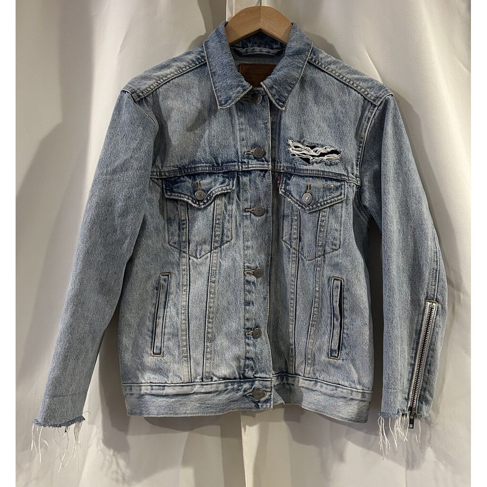 Levi's Women's Distressed Quality Clothing Premium Denim Jacket Zip Sleeves S